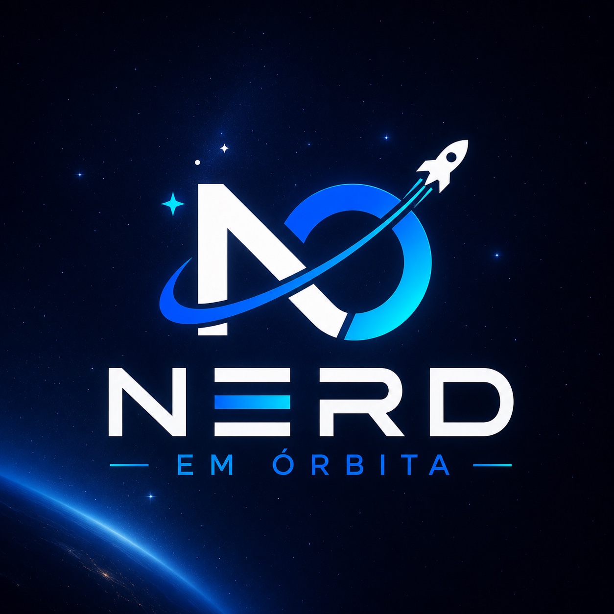 Logo oficial do Nerd em Órbita: monograma NO atravessado pela órbita de um foguete